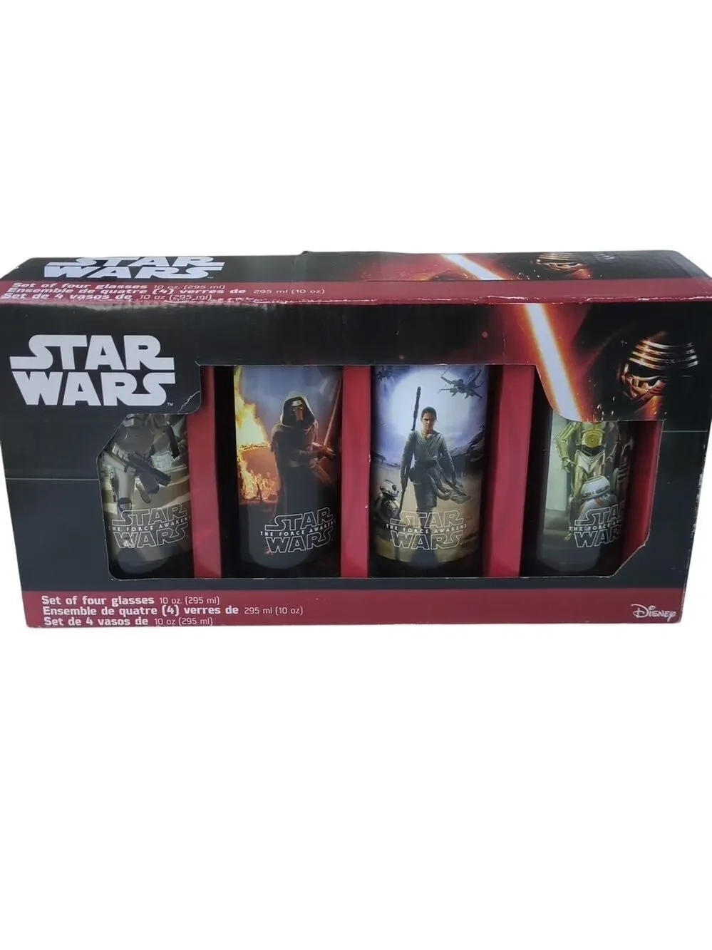 New Set of 4 Star Wars The Force Awakens 10 Oz Glasses Set B#IO